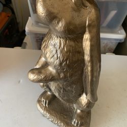 Solid Concrete Standing Rabbit Statue Garden Decoration, In Bronze Colored Paint, Very Heavy, 15 Inches Tall