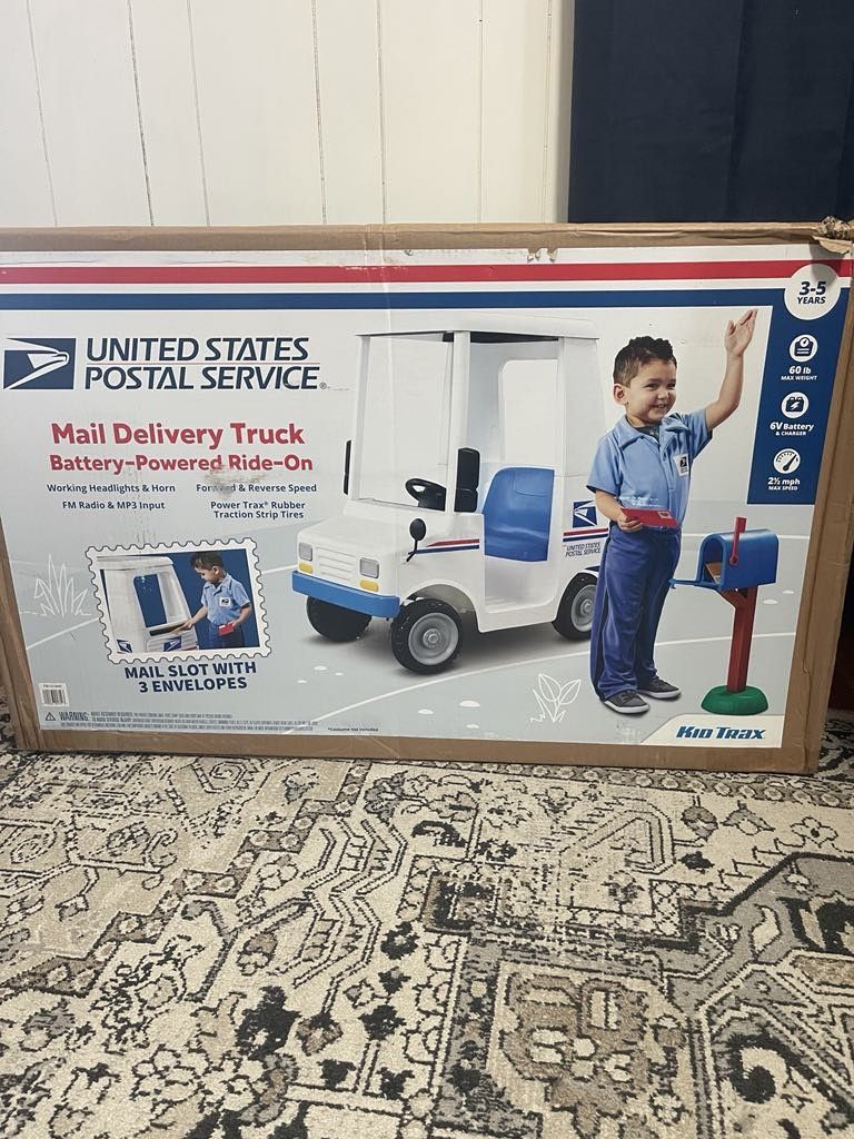 Flybar USPS Electric Ride-On Truck: Powered Toy for Ages 3-5, 60lb Capacity .

