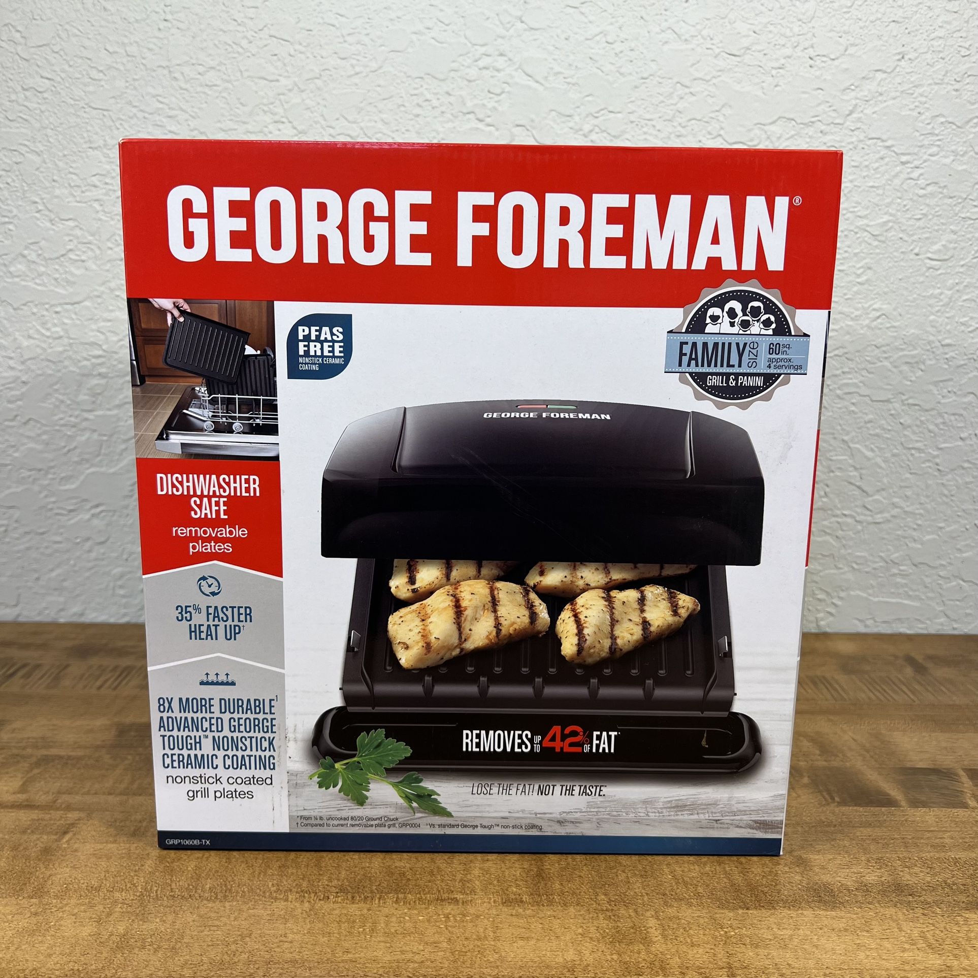 George Foreman 60” sq in Family Size Electric Grill Nonstick Fat Removing – New in Box