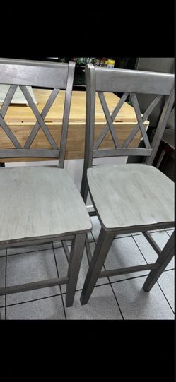 X-Back Bar Height Chairs (Set of 2) - Antique Grey Finish