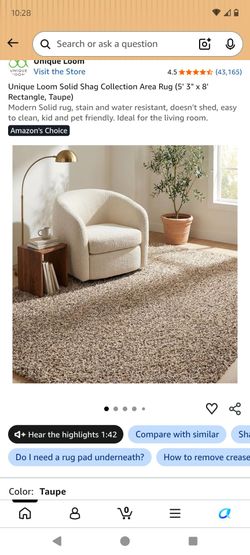 Almost New Taupe Unique Loom Solo Solid Shag Area Rug 5 x 8