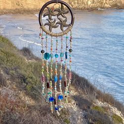 Sea Star Rustic Wind Chime Sun Catcher Mobile With Foiled Glass & Beads