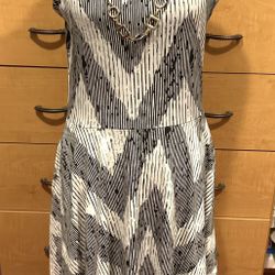 LulaRoe Black and White Geometric Dress - Comfortable Sleeveless Scoop Neck Soft Knit- M