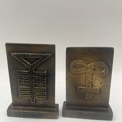 Vintage TINACTIN SECUNDUM ARIEM BRASS PAPERWEIGHT PHARMACEUTICAL STMBOLS 1977-Glass 1979: 5” & 4.75”