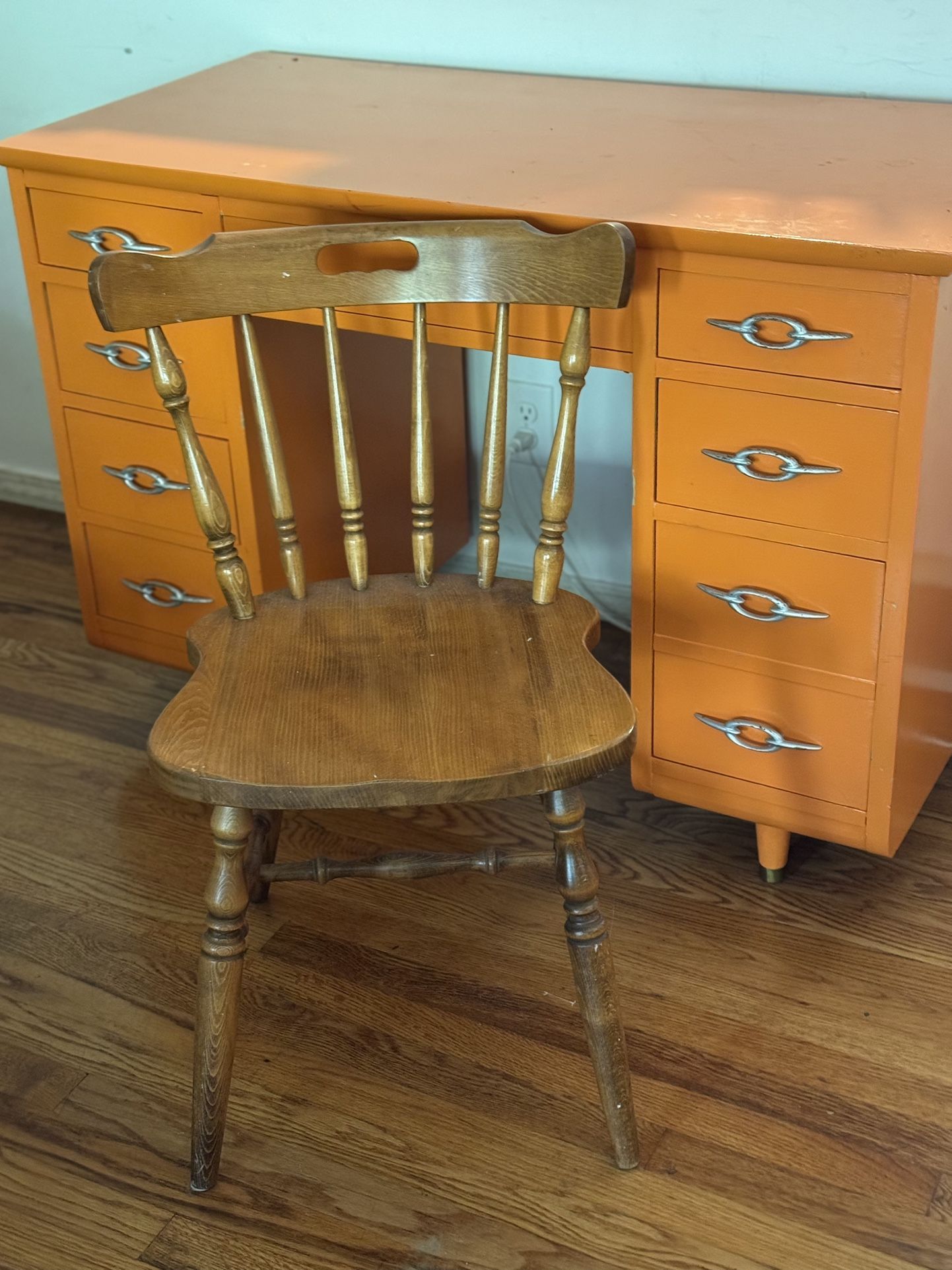 Cute Orange Desk And Wooden Chair