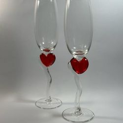 Valentine's Heart Champagne Toasting Flutes 