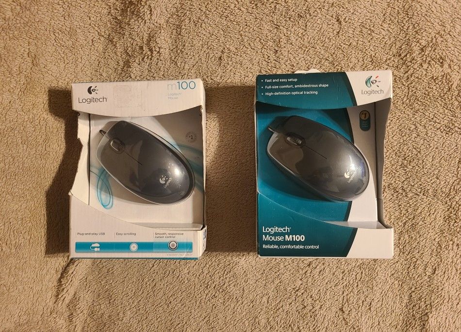Pair of Logitech M100 USB Mouse/for Right or Left Hand Use