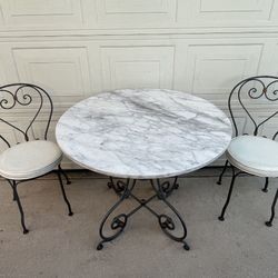 Vintage Wrought Iron Bistro Table Set with Marble Top
