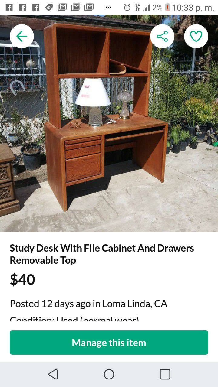 Desk Cabinet Drawers Wood Antique 