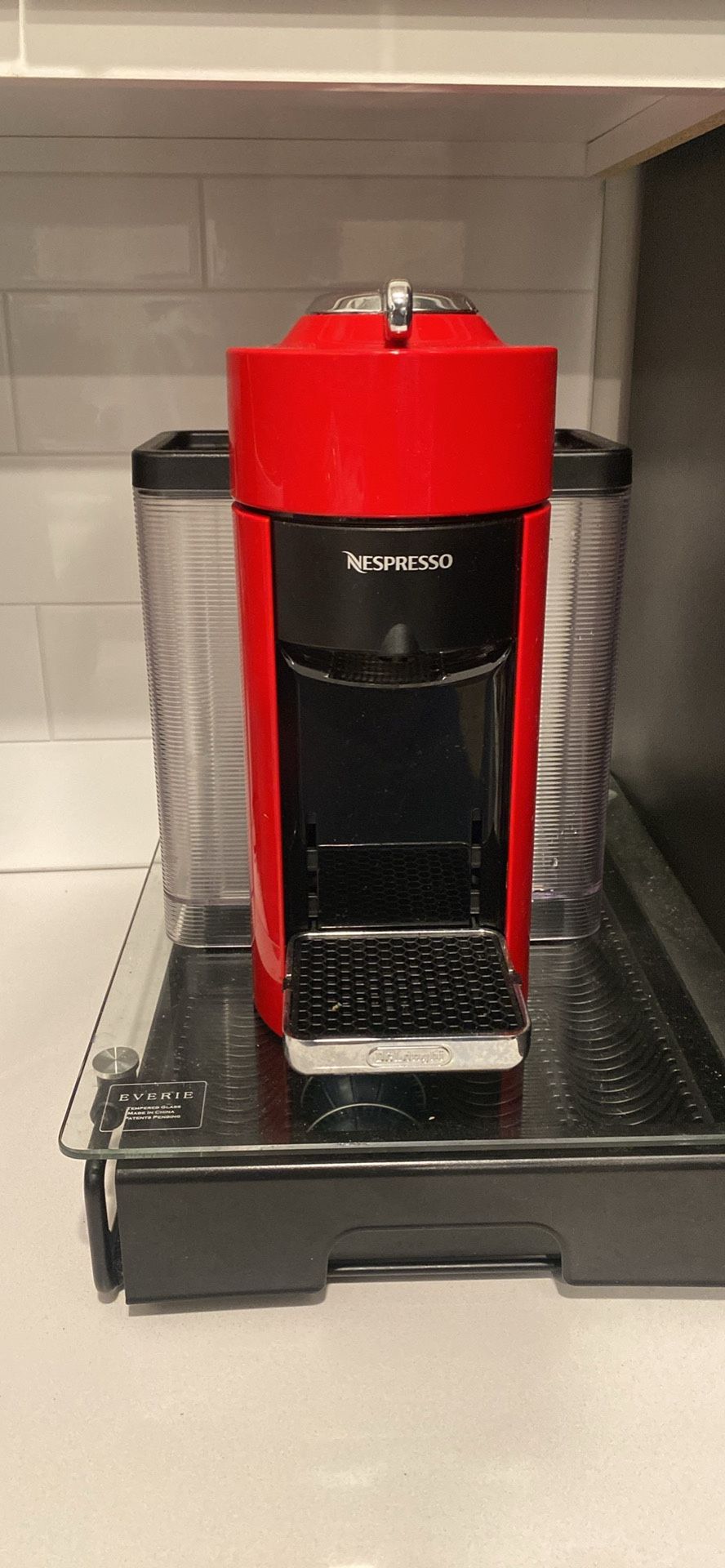 Red Nespresso Vertuo Coffee Maker + Pod Drawer Stand - Great Condition!