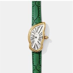 Crash Melting Watch With Green Leather Croc Embossed Band