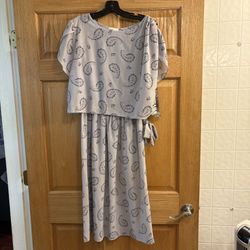 Vtg 80’s Women’s Size 18 Blouson Dress Lucky Barbara Paisley Floral Gray NWT USA 