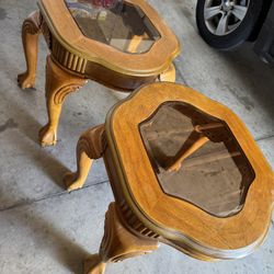 Small Wooden Glass Top Tables