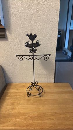 Metal Bird Jewelry Stand with Scroll Details
