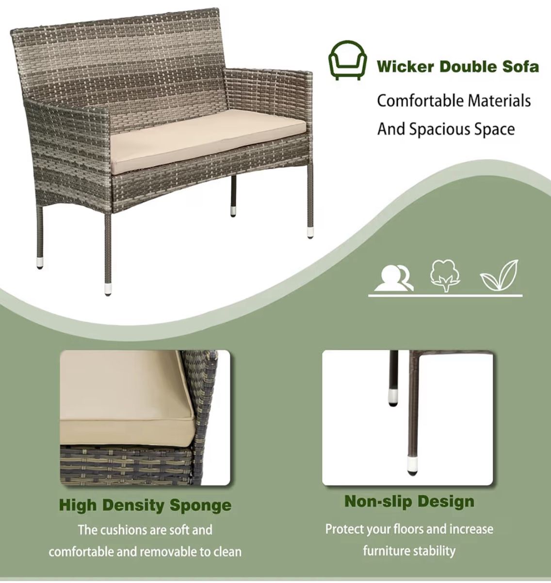 Modular Patio Furniture Set Water Resistant Conversation Set with 3 Rattan Chairs