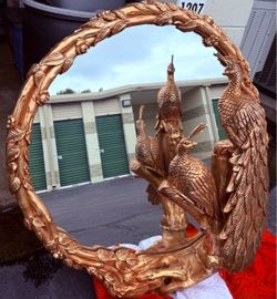 Vintage Hollywood Regency Italian Gilded Peacock Mirror
