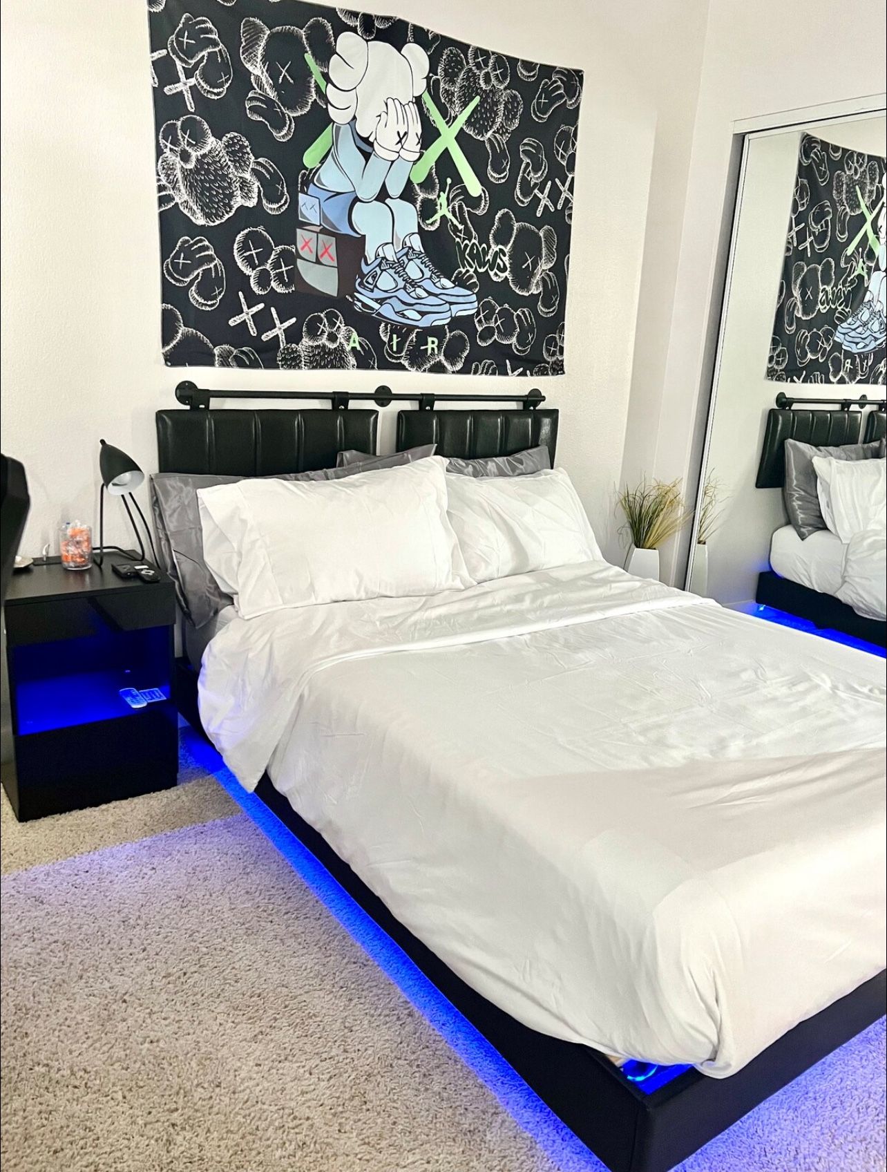 Floating Platform Full Size Bed With LED And End Table $350