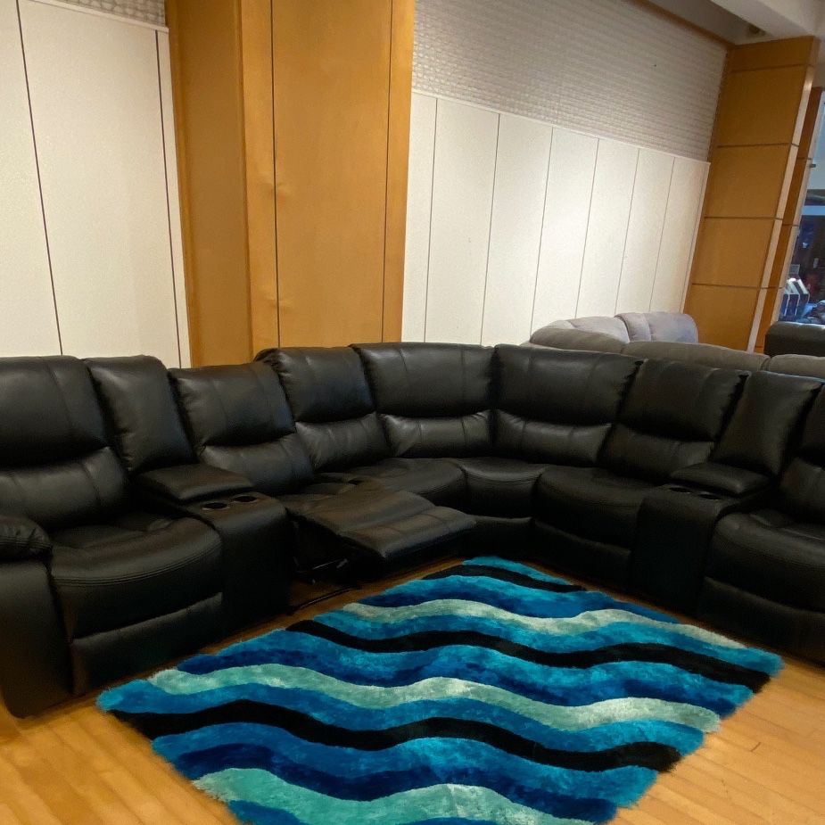 Spring Sale Event! Madrid, Black Leather Reclining Sectional Now Only $1099. Easy Finance Option. Same Day Delivery.