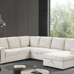 Sectional Sleeper Sofa With Storage And USB Charging Port
