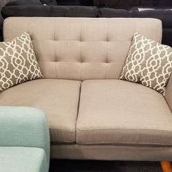 Brand New 60" Linen Retro Loveseat + 2 Accent Pillows