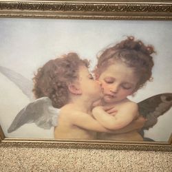 1999 Cherub Angels The First Kiss William Bouguereau Gold Framed