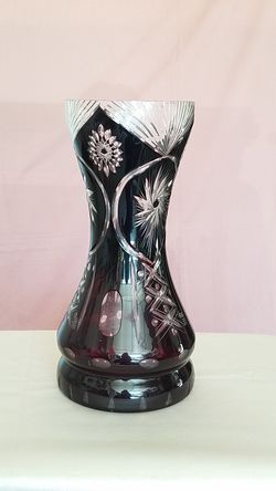 13 inch Ruby glass etched vase
