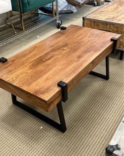 Coffee Table - Wood Top with Black Metal Base - Rectangle - New
