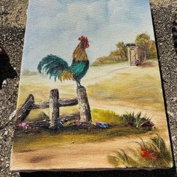 Rooster Small 5”x7” Framed Canvas Painting $5 