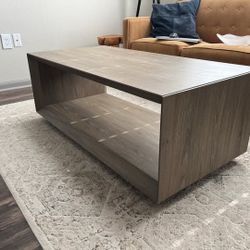 Modern Waterfall-Edge Coffee Table — Greige Oak