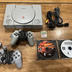 Sony PlayStation PS1 Original Console SCPH-1001, 2 Controllers, Card, & 2 Games