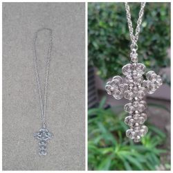 Vtg Silver Tone Cross Pendant Necklace