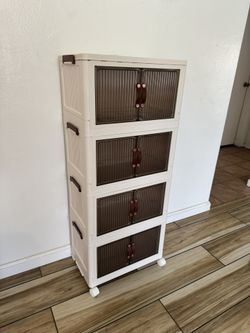 Brand New Storage Bin with Doors - Practical, Removable, Foldable Cabinet Movable Stackable Storage 4 drawers