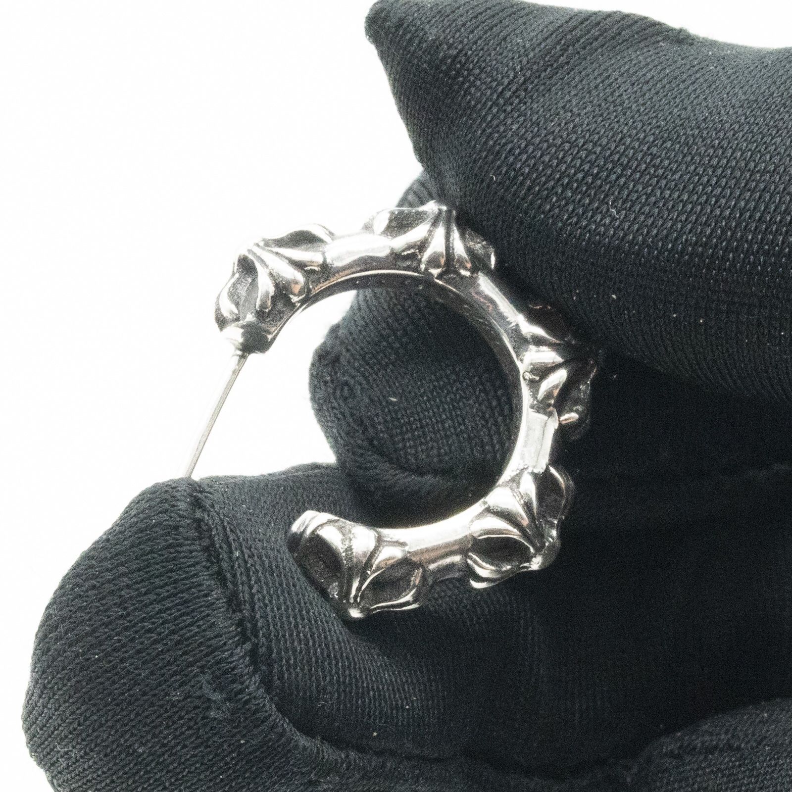 925 Sterling Silver Chrome Hearts Cross Floral Hoop Earring.  CH Chrome Hearts Hoop Earring 