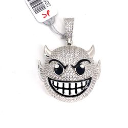 925 Sterling Silver CZ Smiling Devil Emoji Pendant 18.30g 205989/6