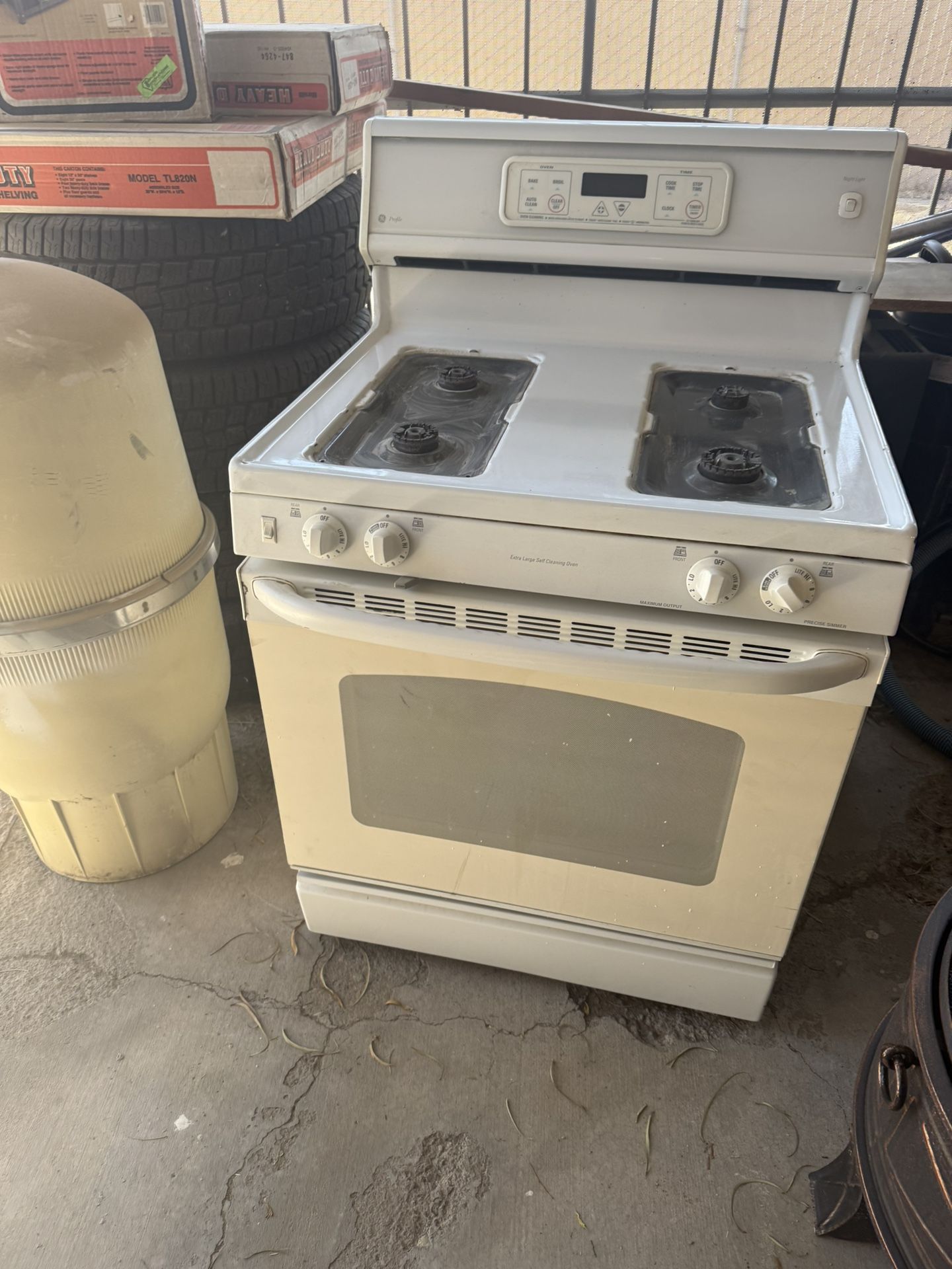 White GE Profile Gas Self Cleaning Stove