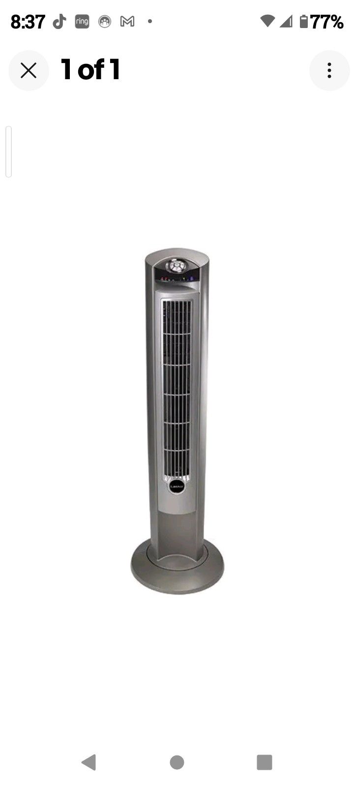 Lasko Wind Curve Platinum Tower Fan w/Remote