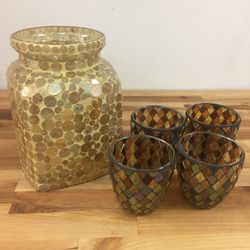 Mosaic Glass Vase & Candle Holders