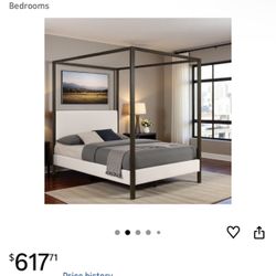 Queen Upholstered Canopy Bed Frame-FREE DELIVERY WITH PURCHASE 
