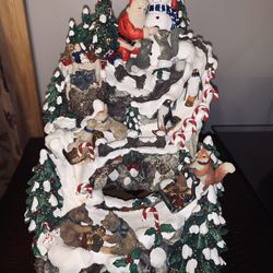 CHRISTMAS SANTA CONTINUOUS WATERFALL 10 Inches X 8 Inches Electric Pump And Water Reserve 2 PIECES
