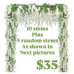Wisteria Artificial Flowers Garland, 15 Pcs 7ft stems  White Wisteria Hanging Flowers, Flower Garland Decorations for Home Garden Outdoor Ceremony Wed
