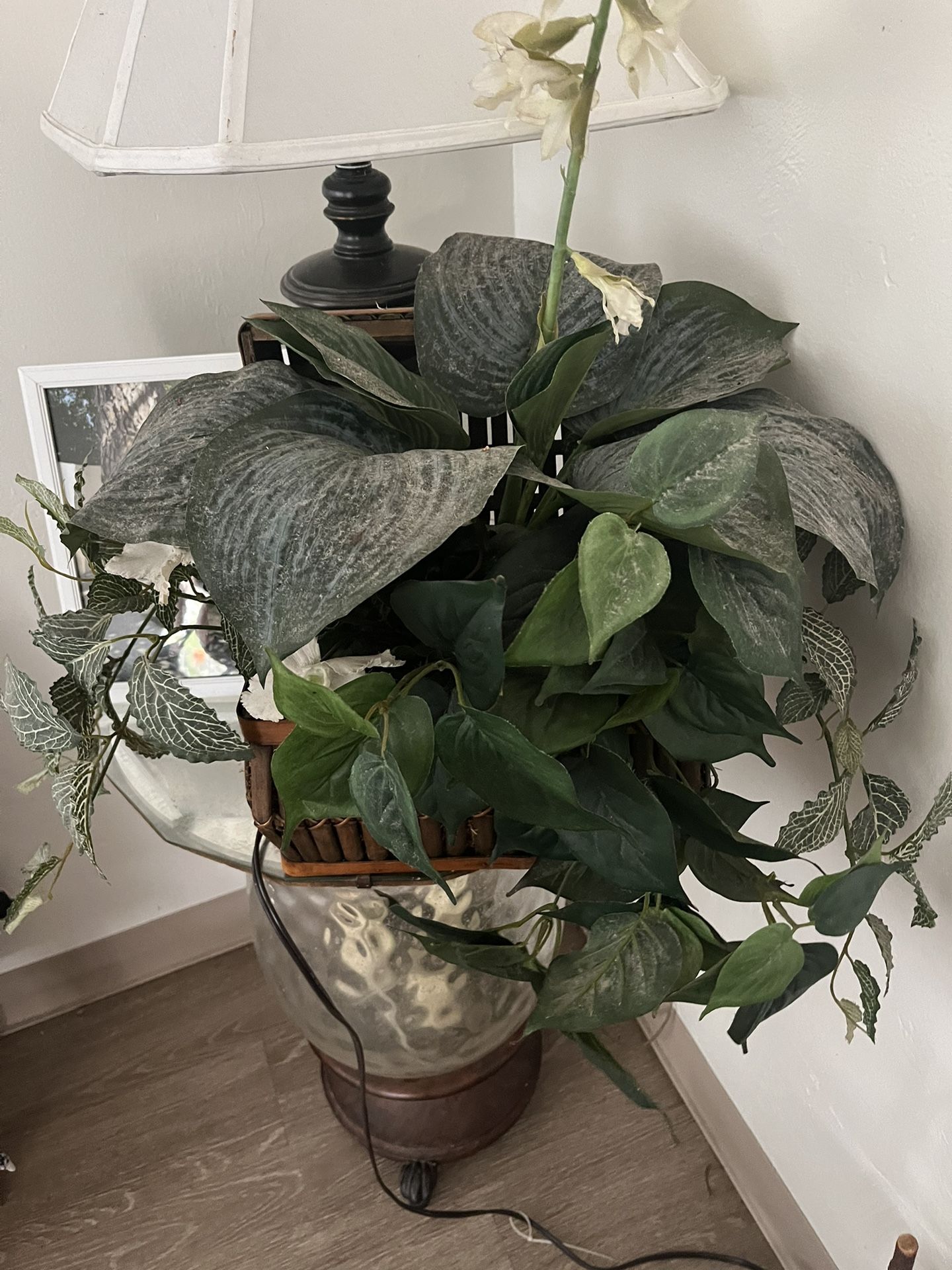 Fake Nice Plant In Wicker Basket