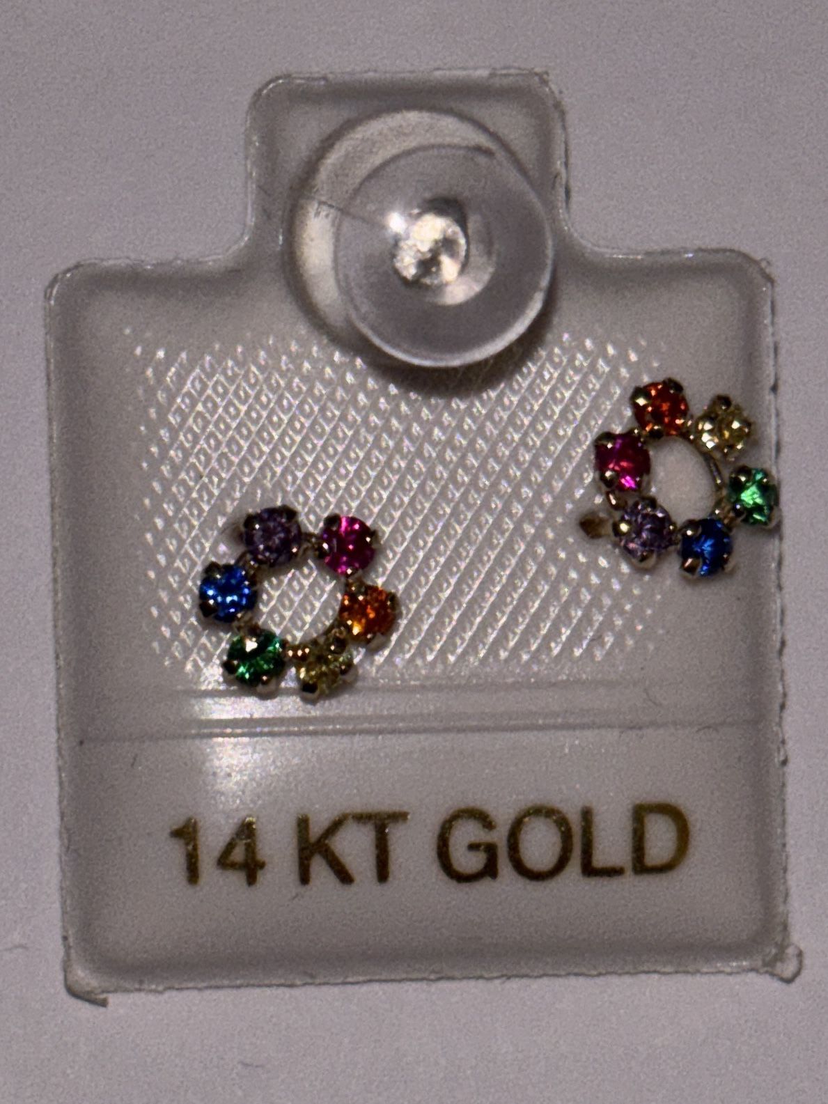 14kt gold rainbow flower stud earrings.