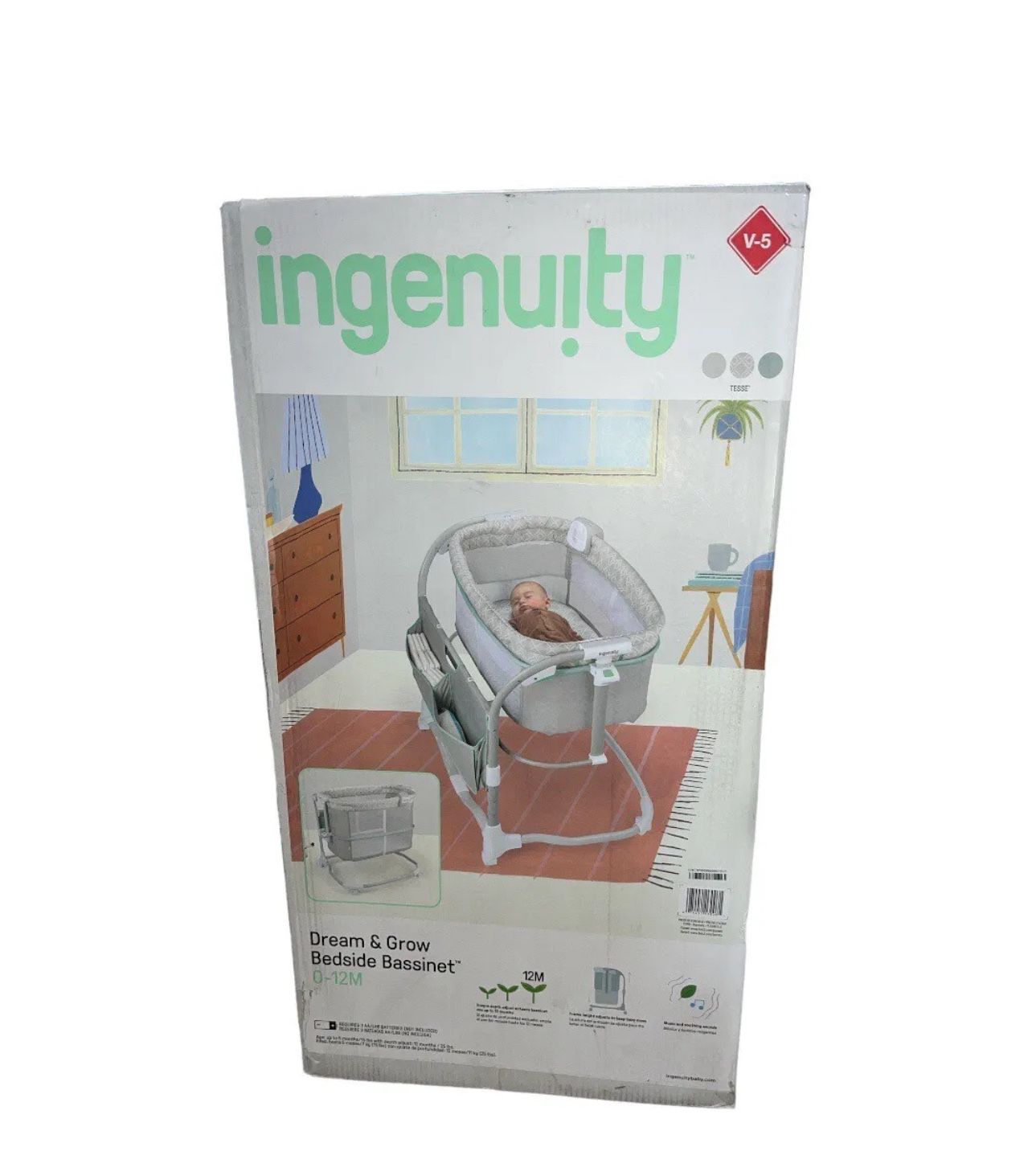 Ingenuity Dream & Grow Bedside Baby Bassinet 2-Mode Crib, Tease  0-12M 