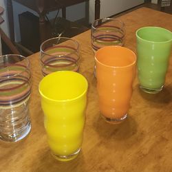 Six Drinking Glasses, Three Danske Rio and Three Libbey Rainbow