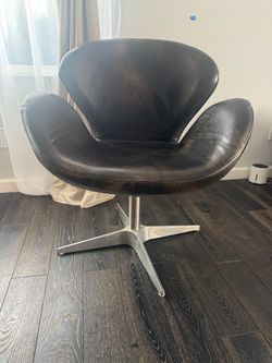 Brown Upholstered Swivel Chair - Needs Base Repair