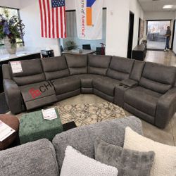 Transitional power reclining sectional sofa with cup holder and Usb Port 134"W X 121"D X 40"H 