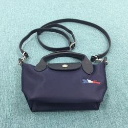 LongChamp Le Pliage Tres Paris Navy Mini pouch with Shoulder Strap 
