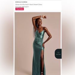 NEW EMERALD SUNDAE Glitter Knit Ruched V-Neck Sheath Dress