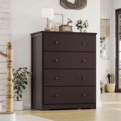 Dark Brown 4 Drawer Dresser – Bedroom Storage Cabinet