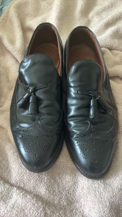Black Leather Tassel Loafers Brogue Detail